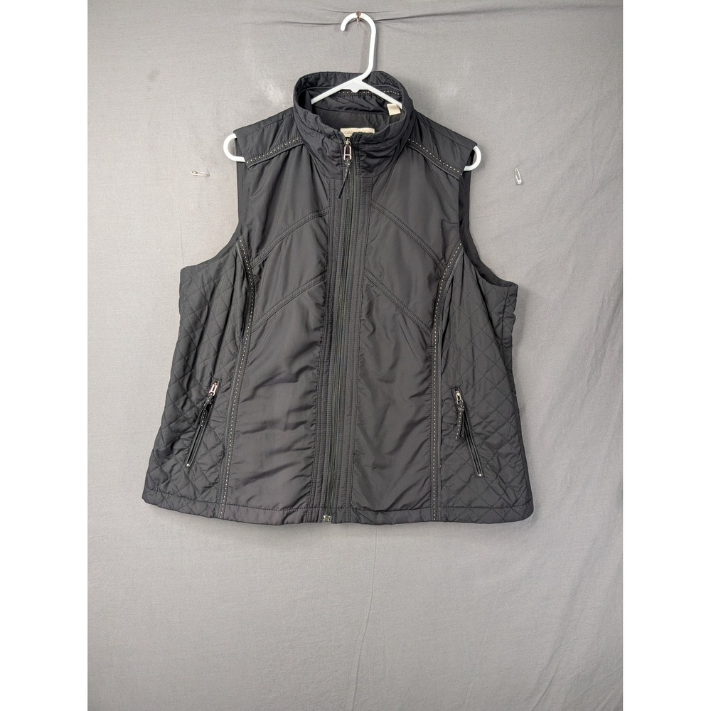 Coldwater Creek Women Black Quilted Puffer Vest Size 1X 16W-18W Full Zip 5945